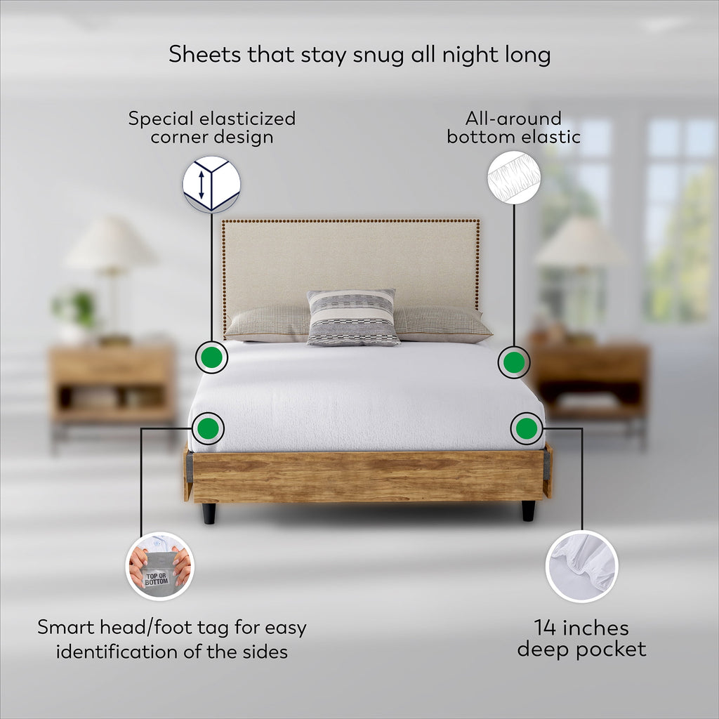 Soft Finish Microfiber Percale Queen Bed Sheet Set – 4-Piece Lightweight, Wrinkle-Resistant, Quick-Dry, Light Gray - Image 4
