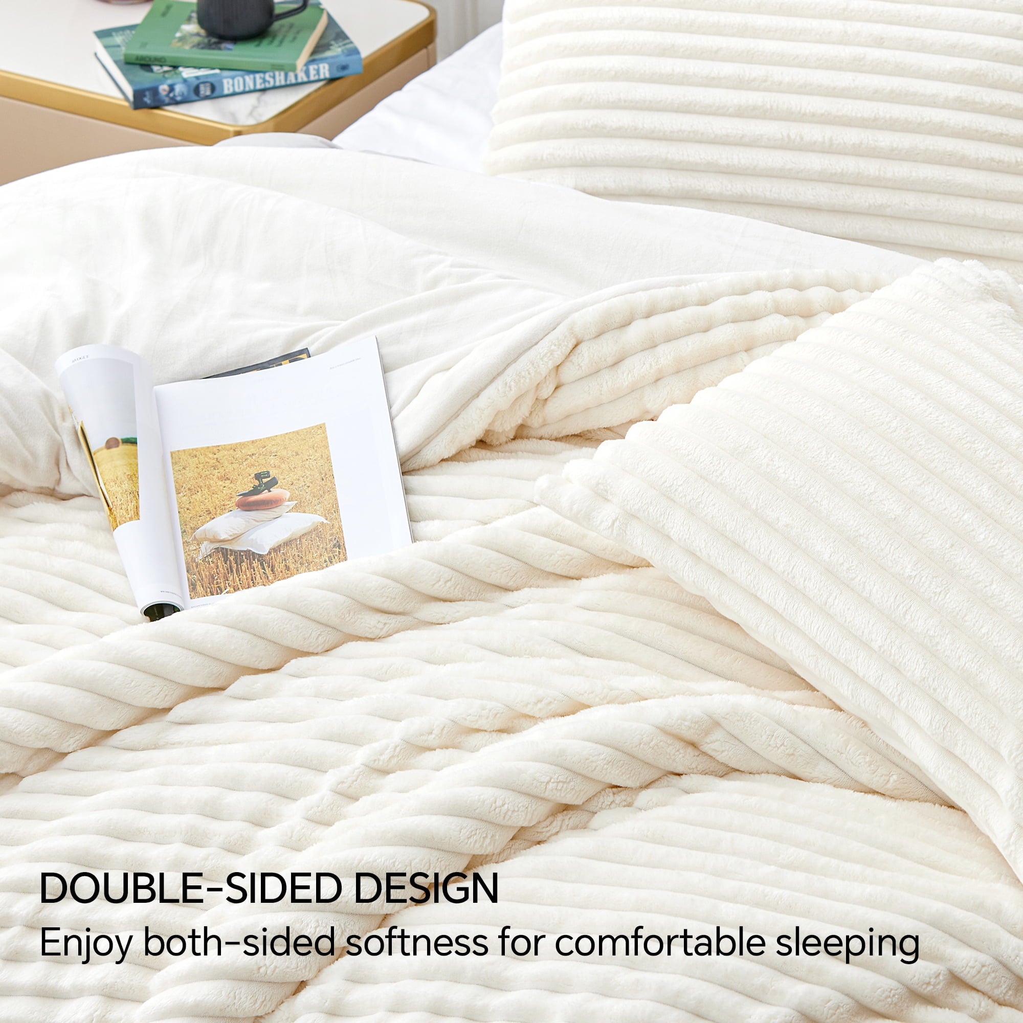 Fleece Queen Comforter Set -Super Soft & Warm Fluffy White Bedding, Luxury Fuzzy Heavy Bed Set for Winter with 2 Pill... - Image 5