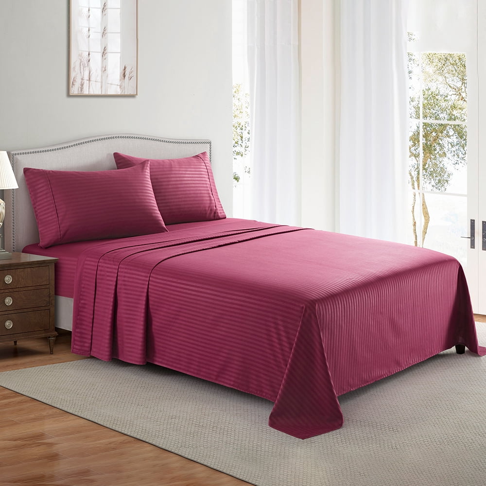 Bedding Set with Flat Sheet, Fitted Bed Sheet & Pillowcases, Full Burgundy - Image 4