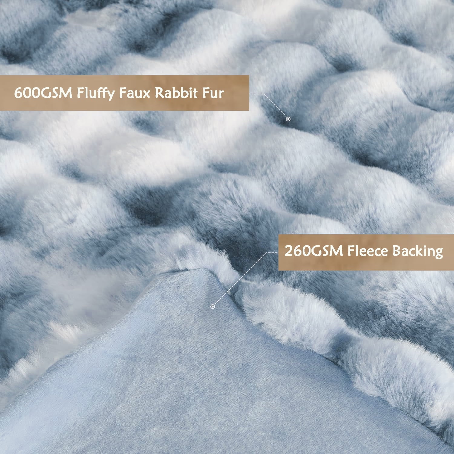 GHOUSE Faux Fur Blanket Fluffy Luxury Throw Blanket Plush Fuzzy Blanket for Couch Bed 50×60 Inches Tie-dyed Blue - Image 6