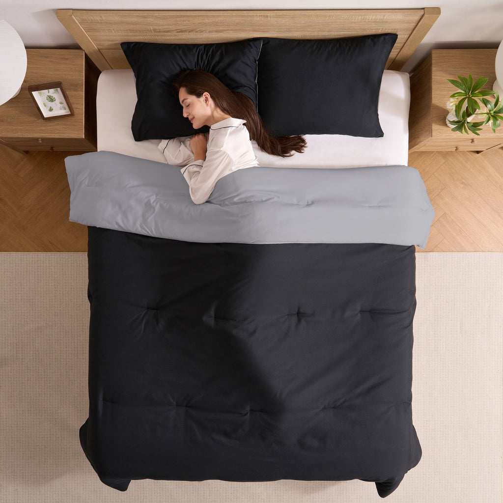 Comforter Sets, All Season Lightweight Reversible Queen Comforter Set, 3-Pc Bedding Sets, Black/Charcoal gray - Image 5