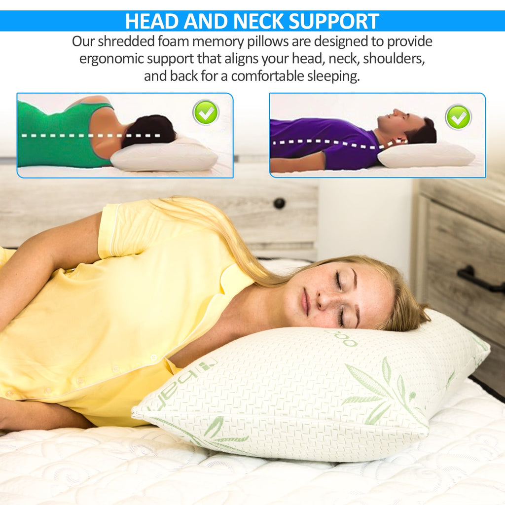 Queen Size Bamboo Pillow, Memory Foam Bed Pillows with Washable Pillowcases, Queen - Image 4
