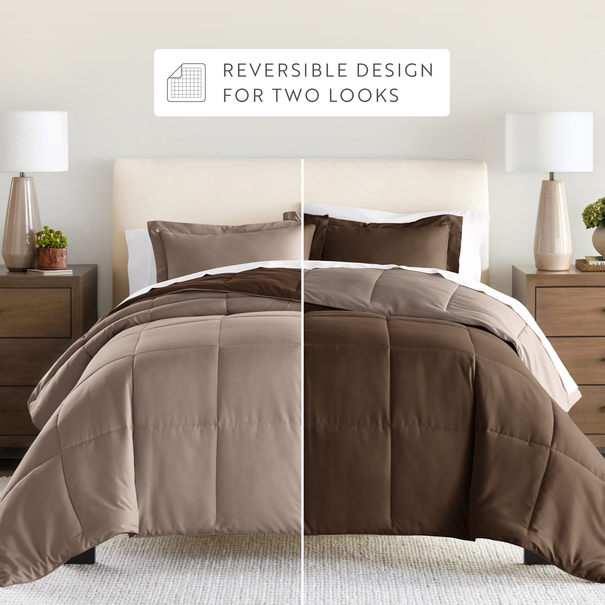 All Season Reversible Comforter Set Breathable Cool in Taupe & Chocolate Brown Full/Queen Size Bedding by Comfort Canopy - Image 5