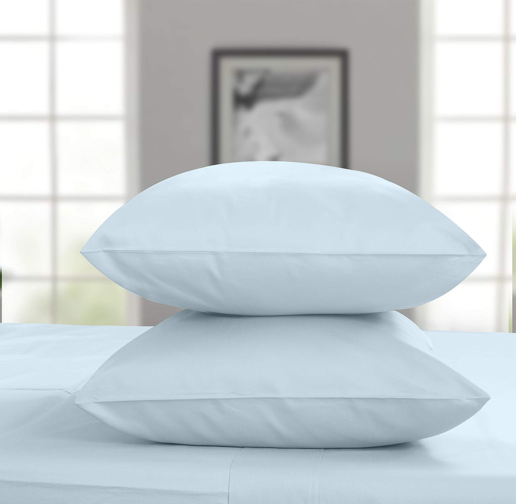 100% Cotton King Bed Sheets Set - 4-Piece, 300 Thread Count, Lightweight Sateen, Light Blue - Image 4