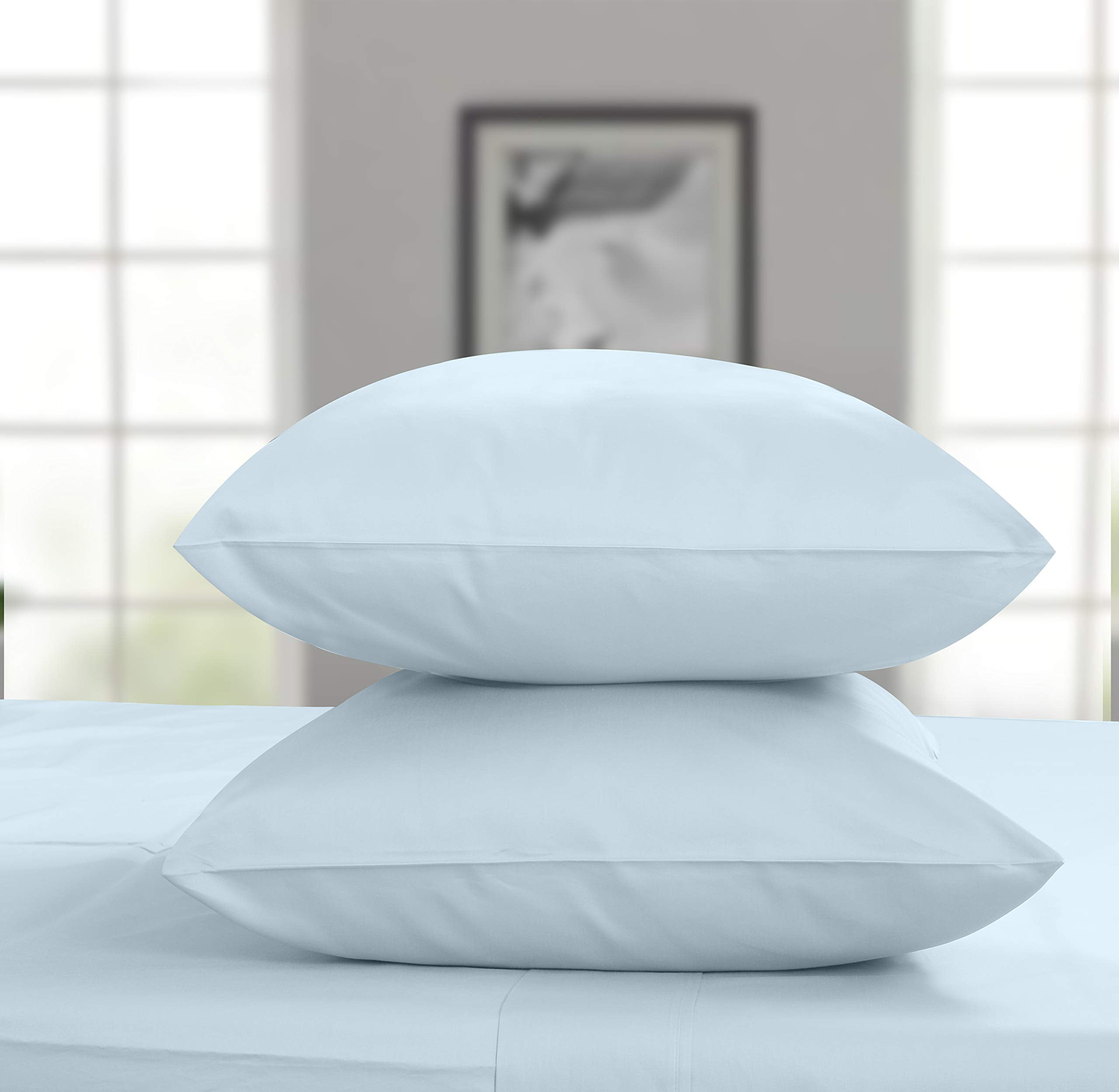 100% Cotton King Bed Sheets Set - 4-Piece, 300 Thread Count, Lightweight Sateen, Light Blue - Image 4