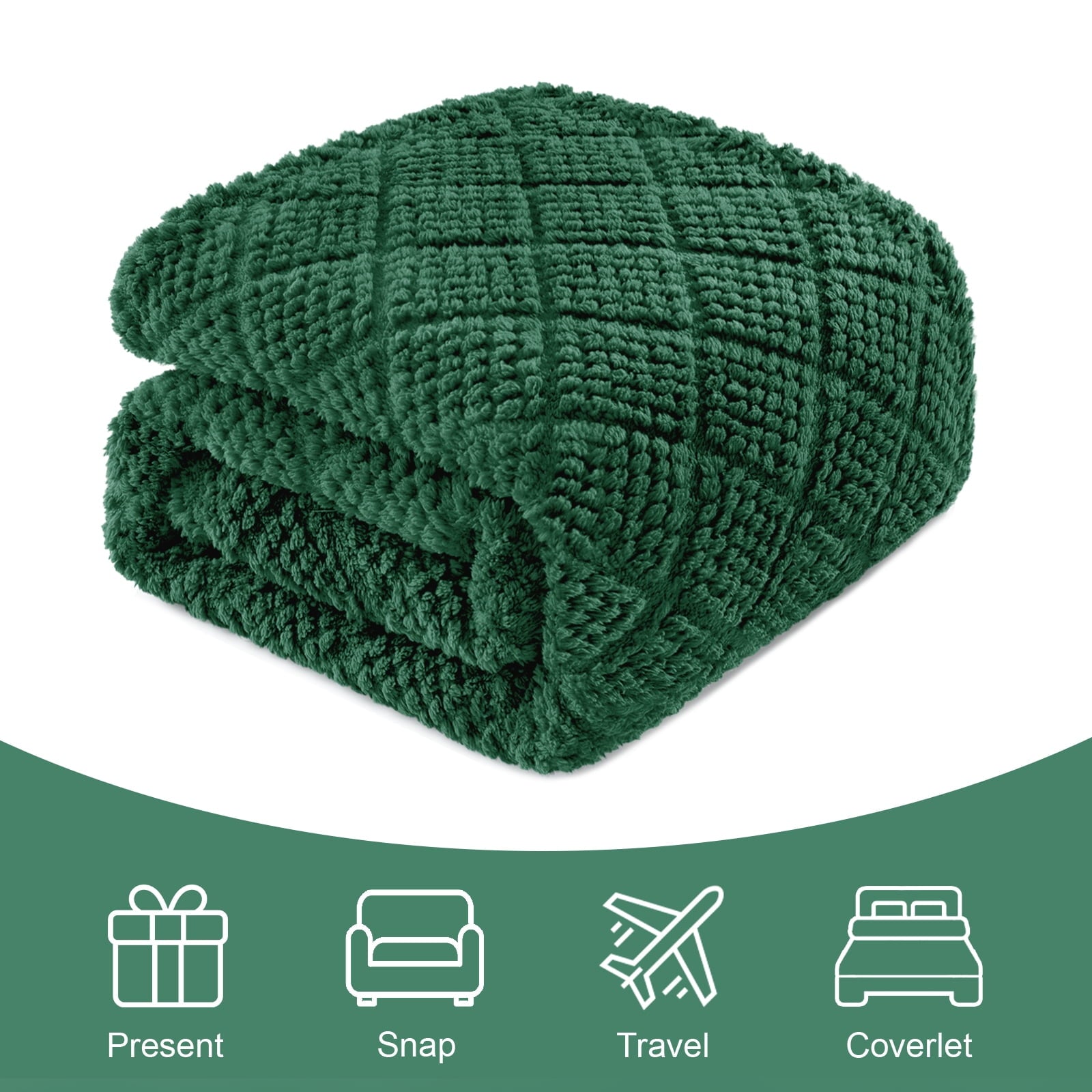 Fuzzy Fleece Throw Blanket for Couch, Bed, Soft Fluffy Jacquard Waffle Blankets for All Season, Lightweight and Warm,... - Image 3