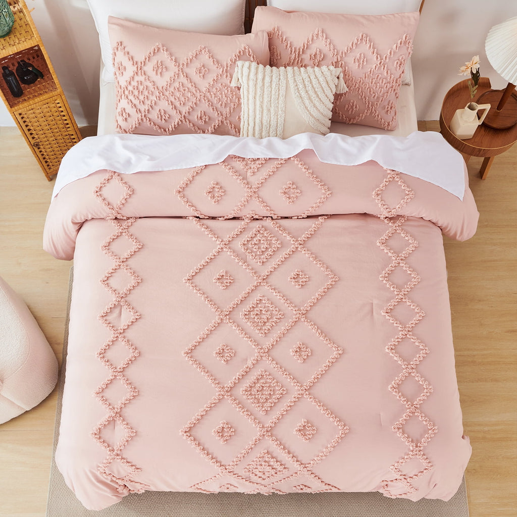 Pink Diamond Jacquard Comforter Set Queen 3 Pcs Bohemian Tufts Quilt Set for Kids Girls Adult 100% Soft Microfiber Be... - Image 2