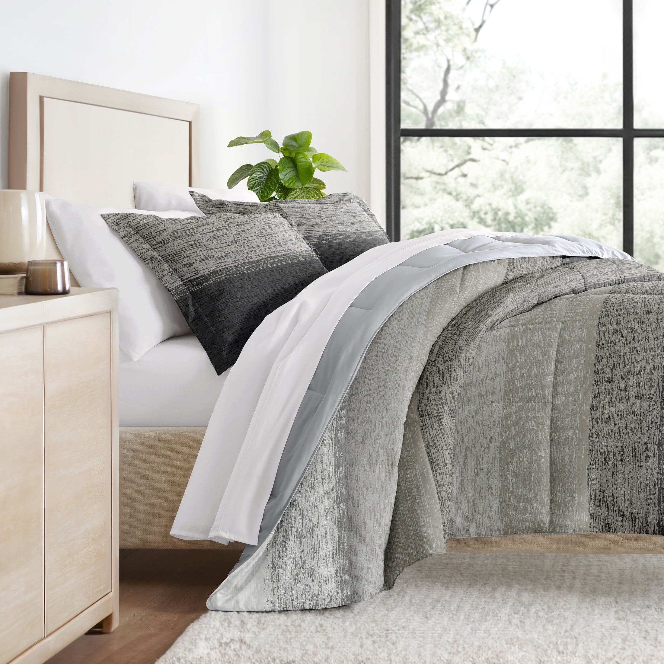 All Season Ultra Soft Comforter Set Lightweight Bedding in Gray/Black Ombre for Full/Queen Size - Image 6