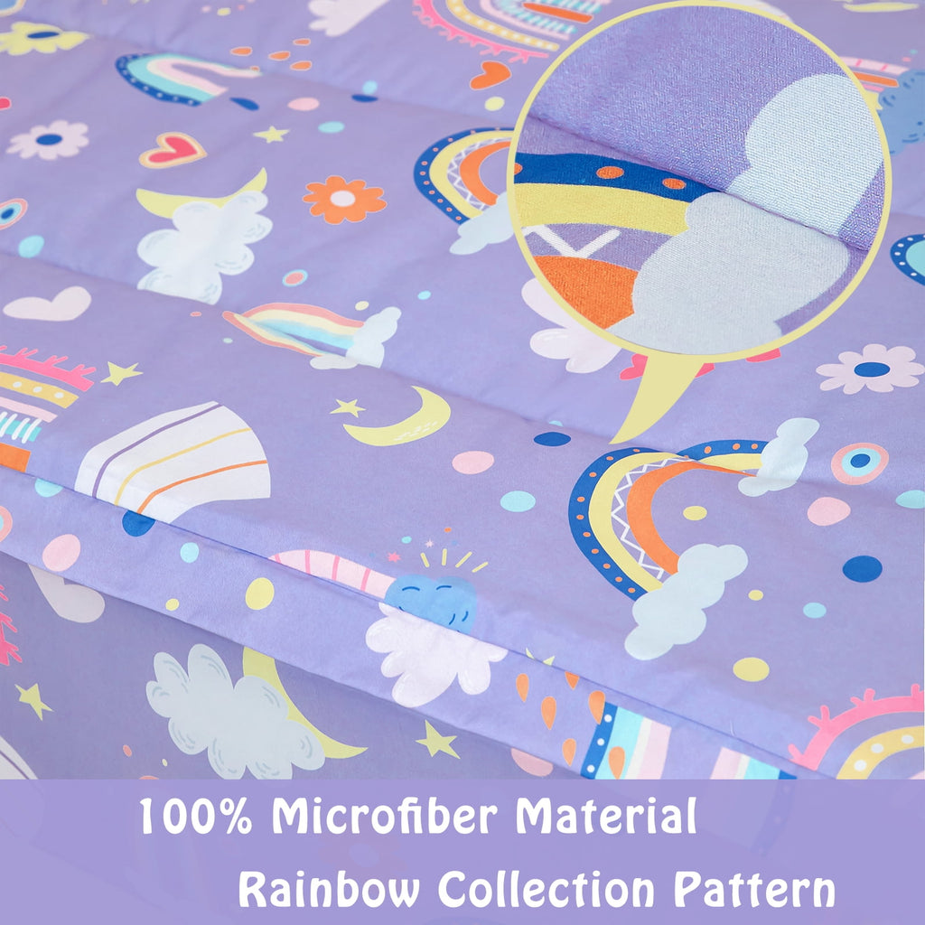Zipper Kids Comforter Set, 3-Piece Purple Twin Bed in a Bag, Cartoon Rainbow Stars Flowers Printed Zip Up Comforter S... - Image 4