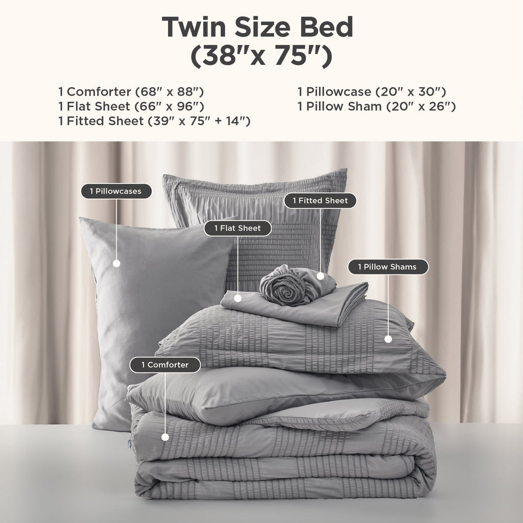 Twin Comforter Sets 5 Pieces Stripes Seersucker Bedding Set, Bed in a Bag with Soft Comforter & Sheets, Pillowcase & ... - Image 6