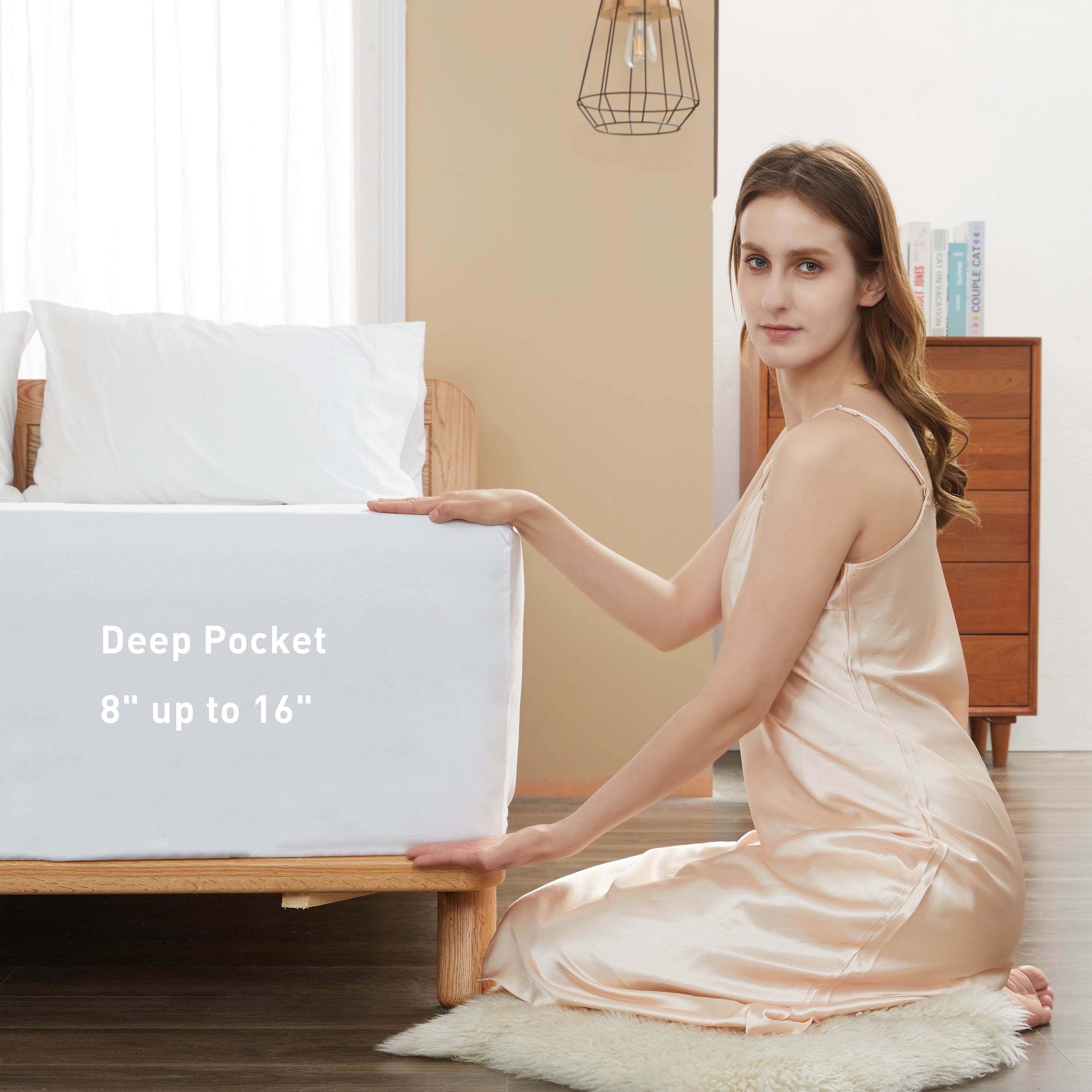100% Cotton Queen Size Fitted Sheet Only, 300 Thread Count White Fitted Bed Sheet with 22” Extra Deep Pocket, Soft & ... - Image 2