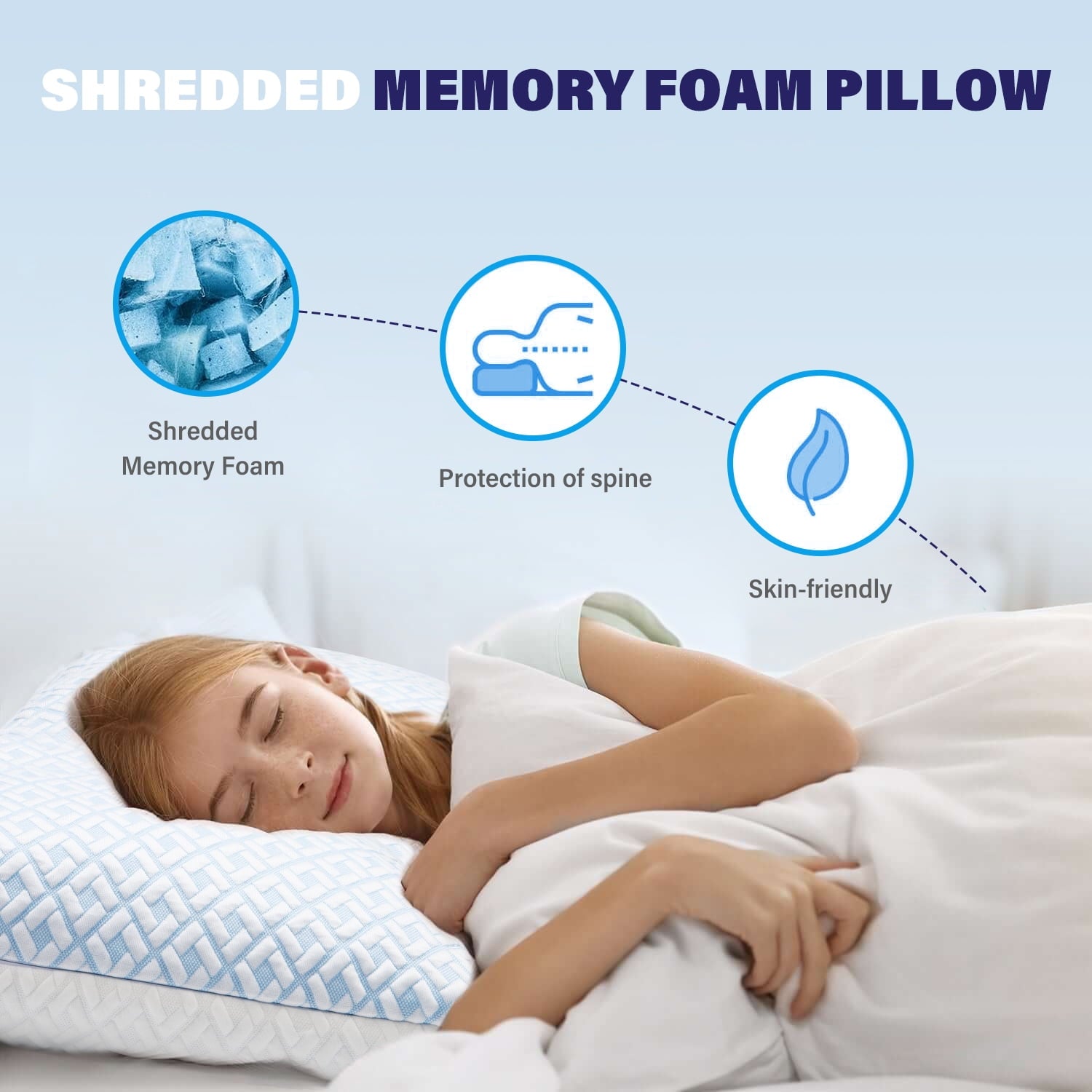 Cooling Bed Pillows for Sleeping Shredded Memory Foam Pillows Queen Size Set of 2 Pack - Image 3