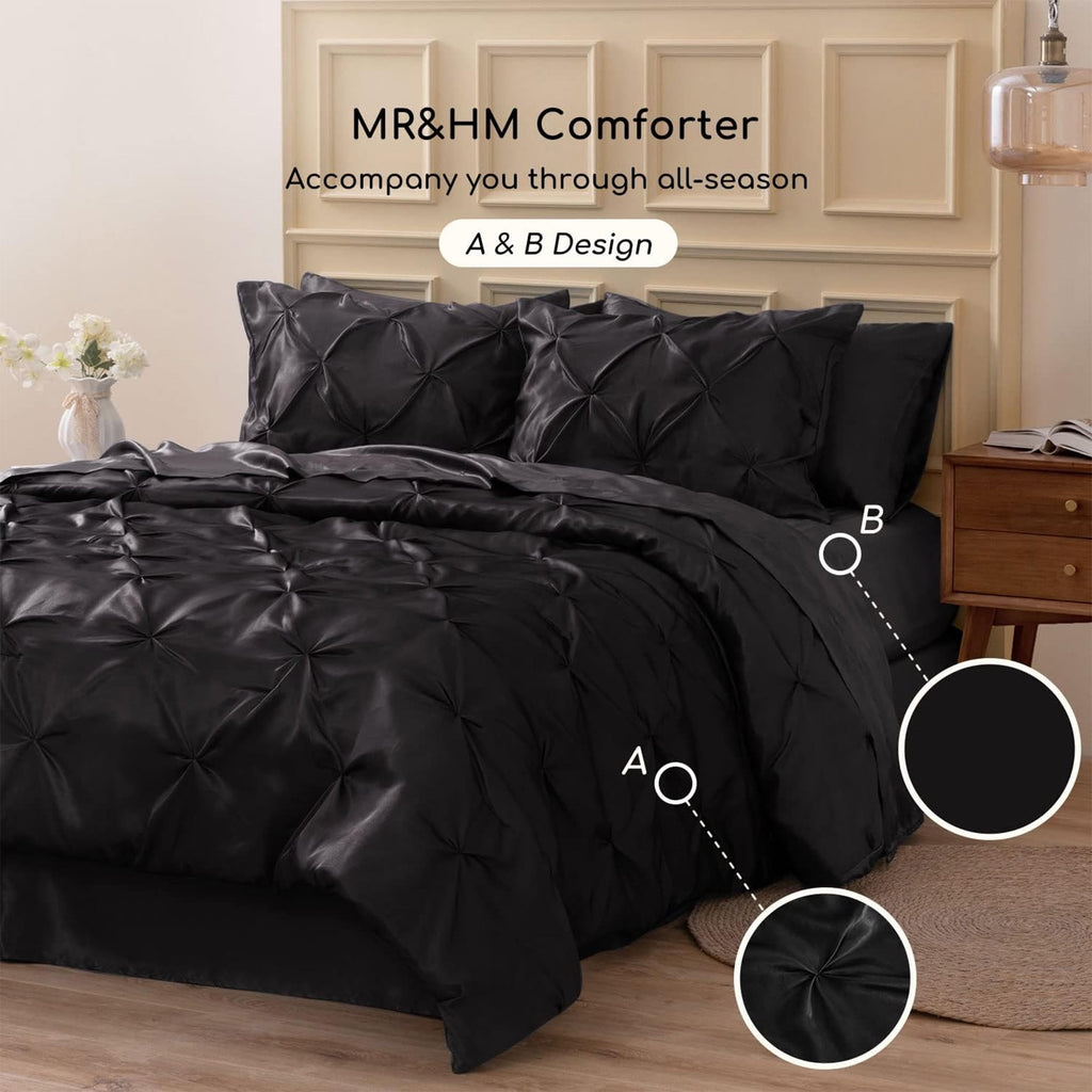 Satin Comforter Set 7 Pieces Queen Size - Luxurious Pinch Pleat Bed in a Bag with Satin Comforter, Satin Sheets, Sati... - Image 6