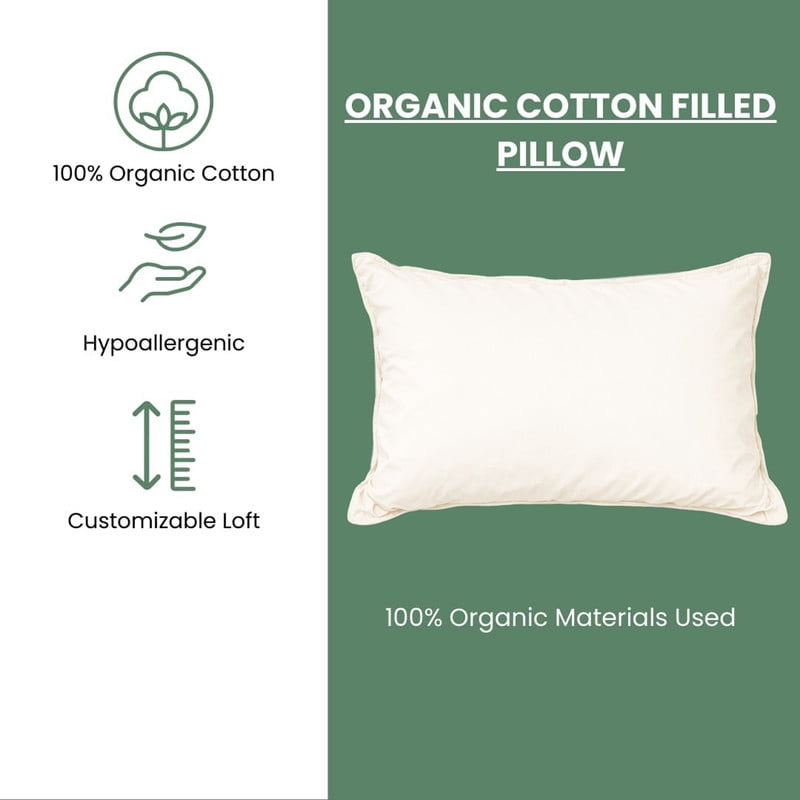 100% Organic Cotton Pillow with Organic Cotton Cover - GOTS CERTIFIED - Adjustable Loft, Head Neck Pain Relief, Back ... - Image 4