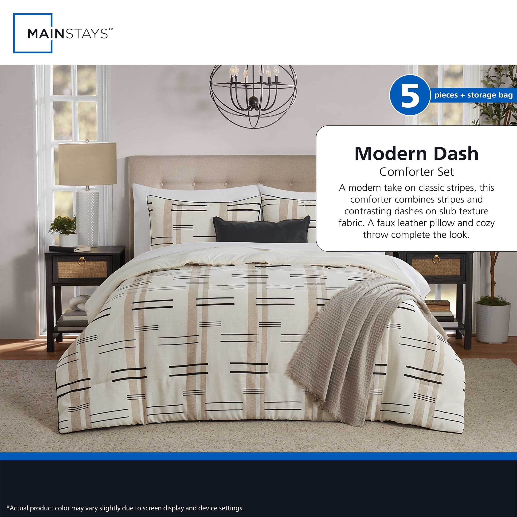 Full/Queen Comforter Set, All-Season, 5-Piece, Tan Modern - Image 6