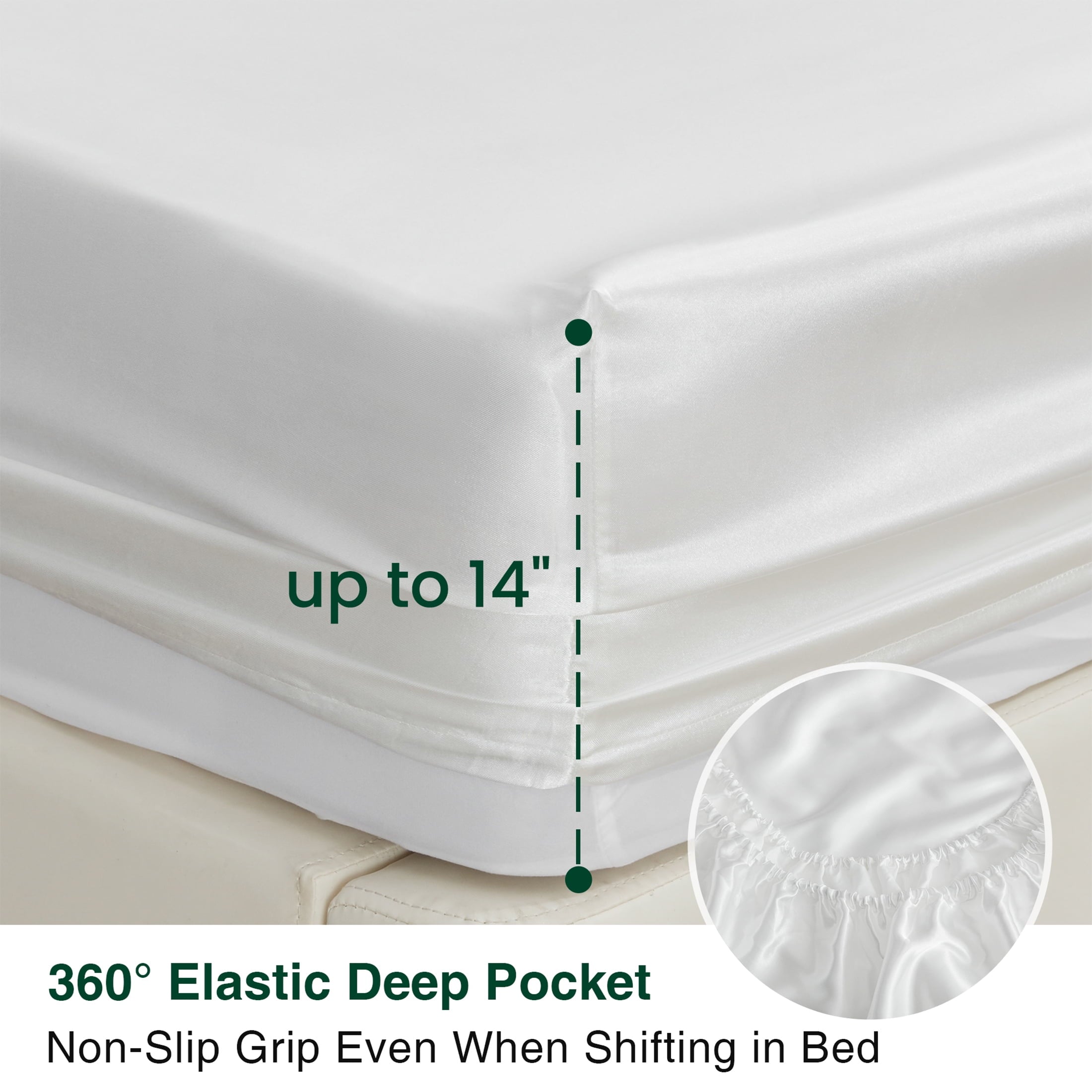 Love's cabin Satin Sheets Full Sheet Set Deep Pocket Luxury Silky Bed Sheets for Hair and Skin 4 Pieces, White - Image 5