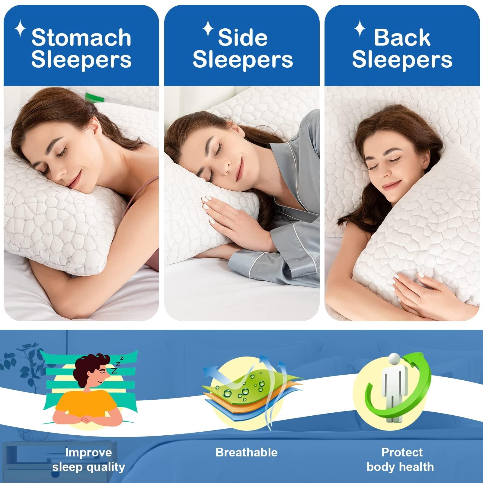 SUPA MODERN Cooling Bed Pillows Queen Size Set of 2, Shredded Memory Foam Pillows for Sleeping 2 Pack, Adjustable Soft Firm Pillow for Side - Image 3