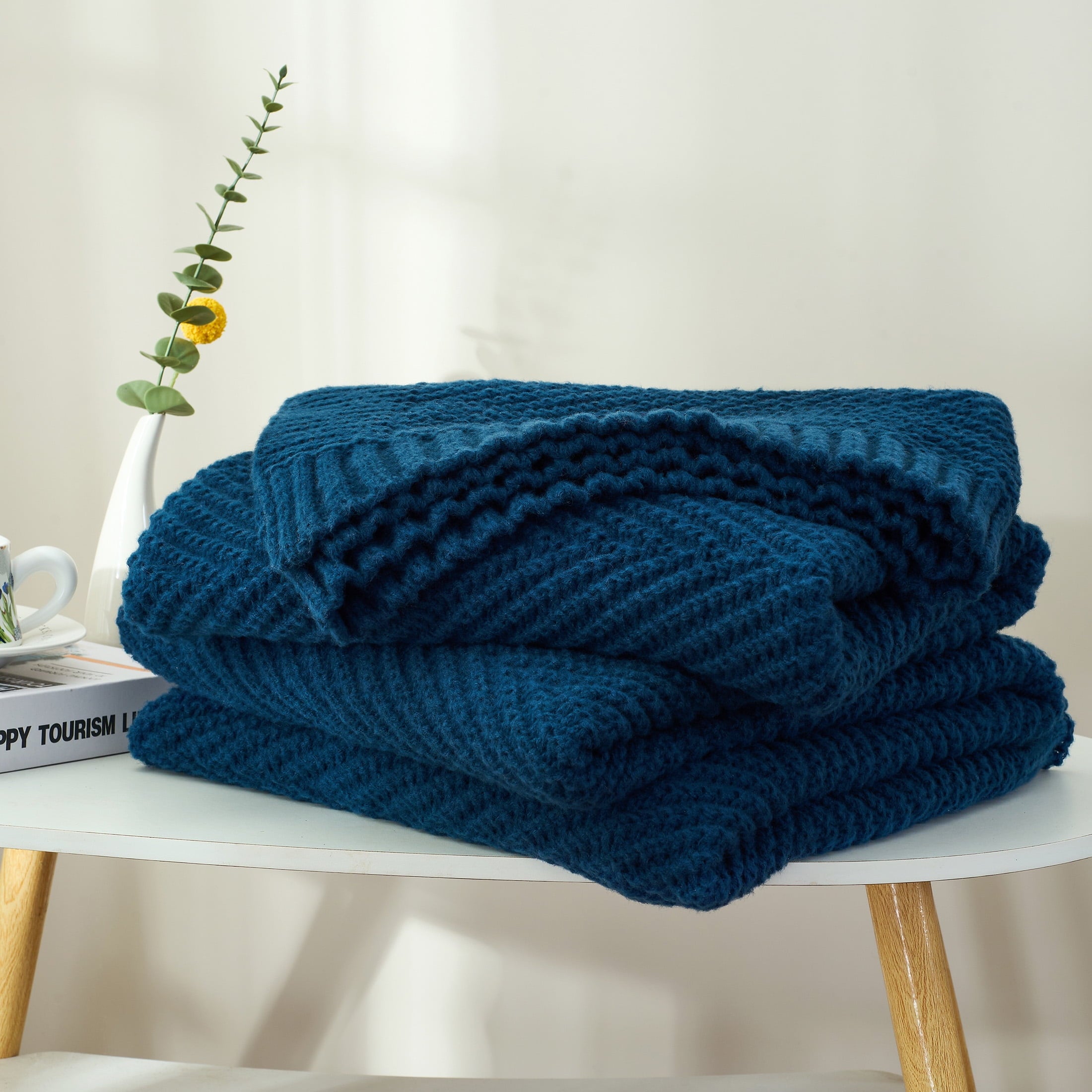 Soft Knitted Throw Blanket 50" x 60" Navy Blue, Boho Chevron Farmhouse Throw for Bed Couch - Image 5
