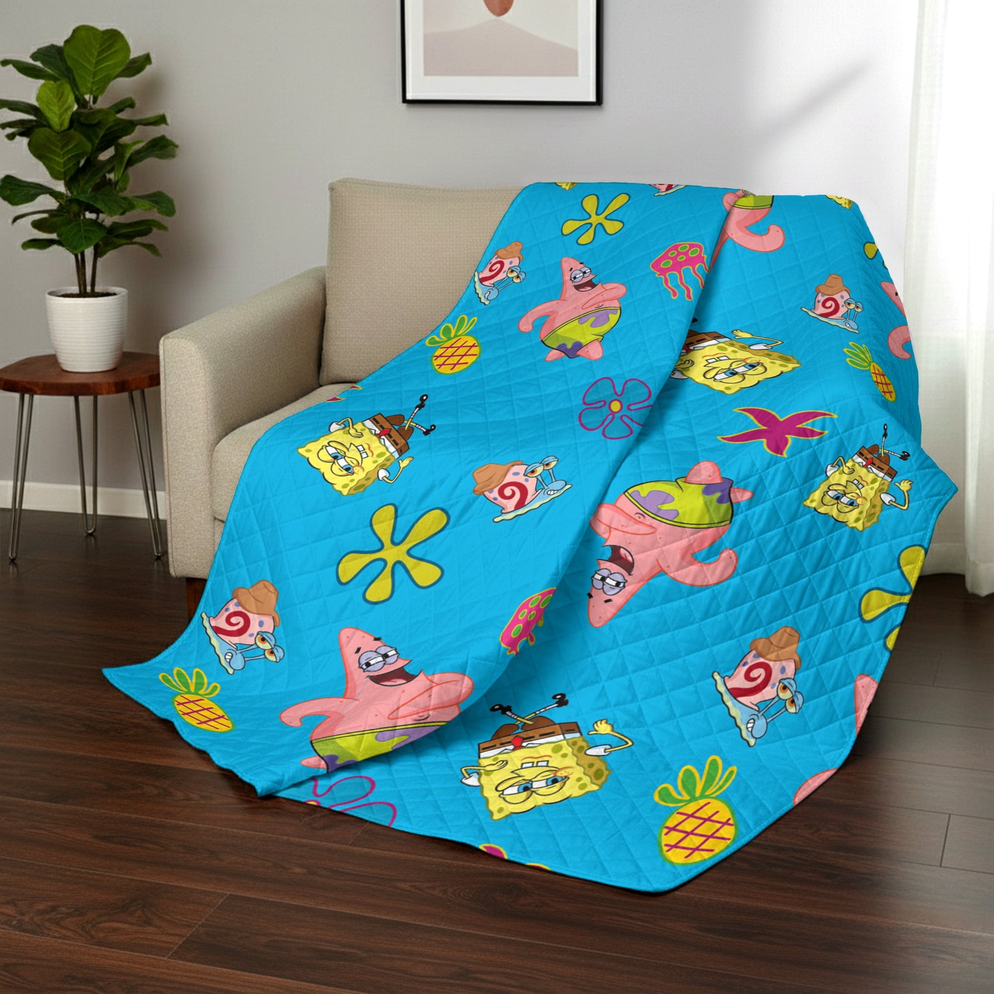 Spongebob Tropical Waltz Quilted Throw Blanket 60x80 inches, Kids Character Bedding - Image 4