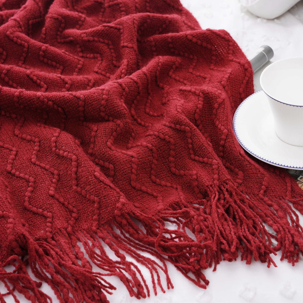 Battilo Dark Red Blanket for Couch,Burgundy Knit Throw Blanket for Bedroom,Christmas Throw,50"x60" - Image 4