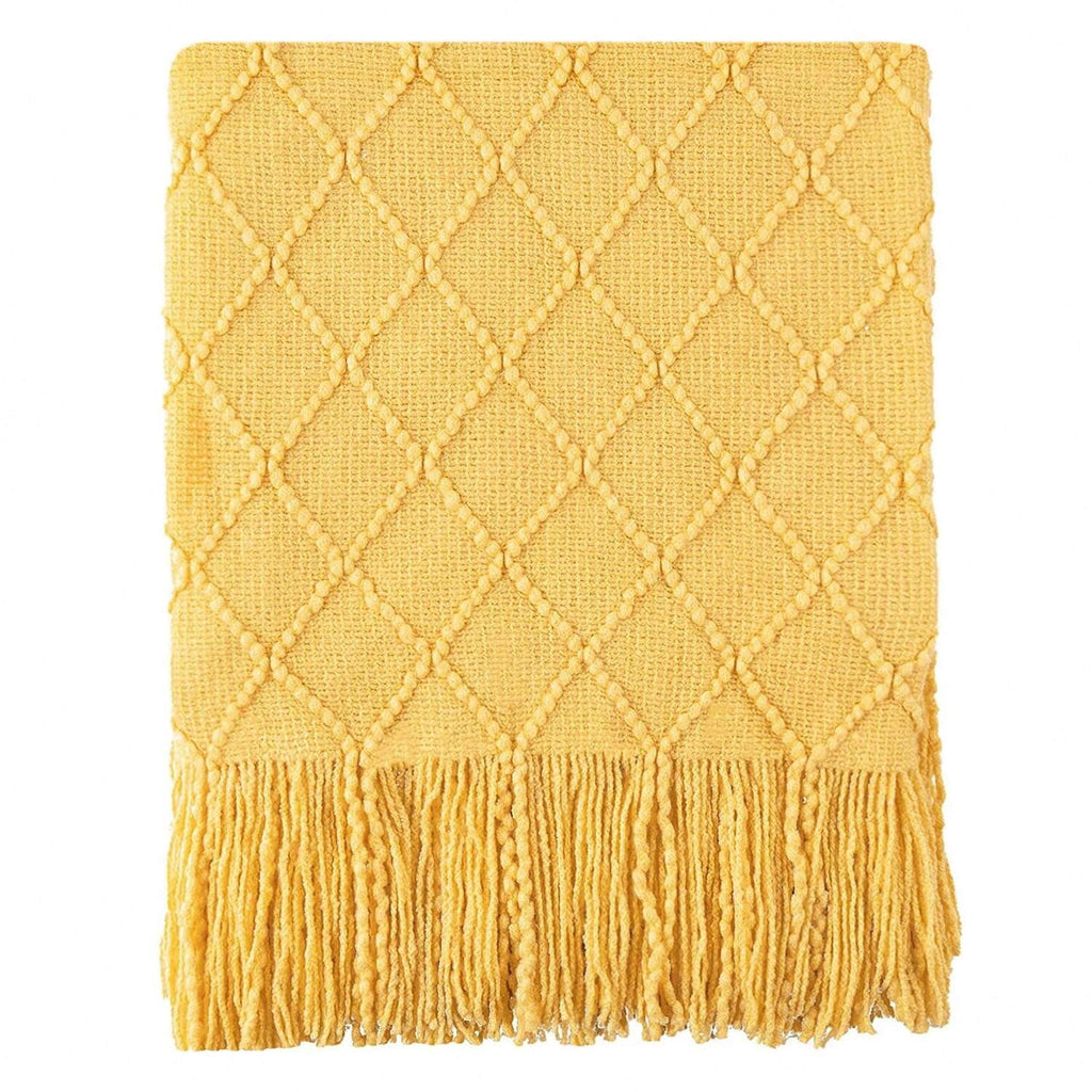 Mustard Throw Blanket for Couch,Gold Yellow Knit Throw with Fringe,Outdoor Throw ,50"x60" - Image 5