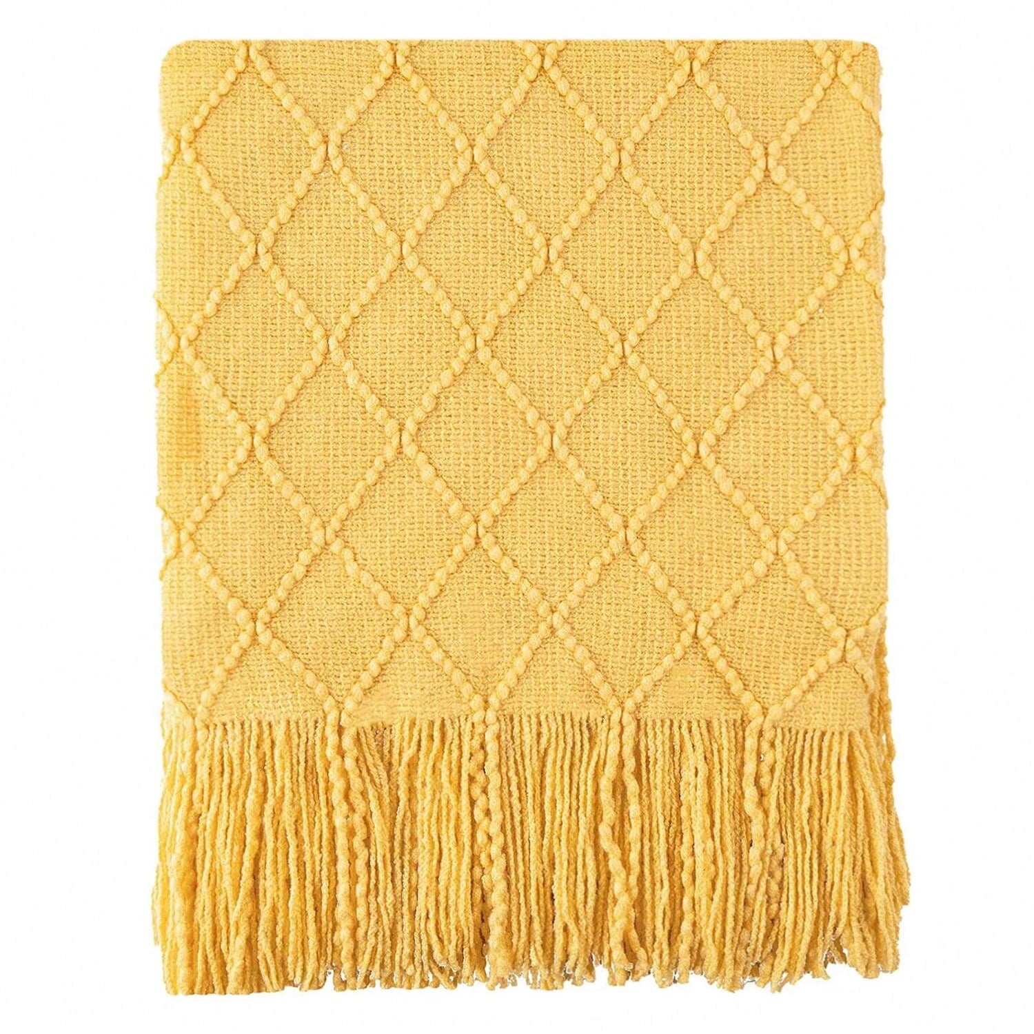 Mustard Throw Blanket for Couch,Gold Yellow Knit Throw with Fringe,Outdoor Throw ,50"x60" - Image 5