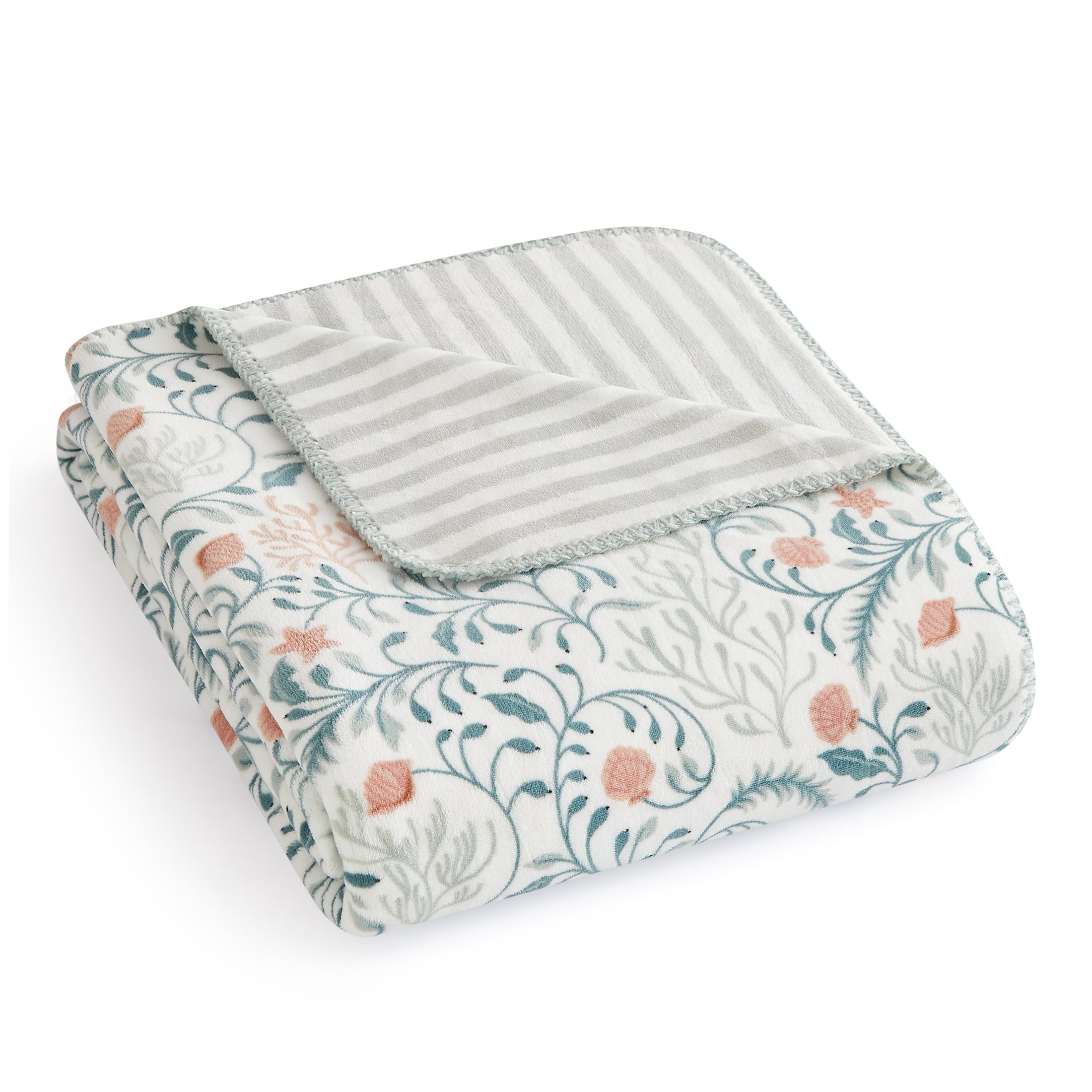 Throw Blanket, Reversible Plush Fleece Blanket for Couch, Green Seaberry Print, 50" x 72" - Image 2
