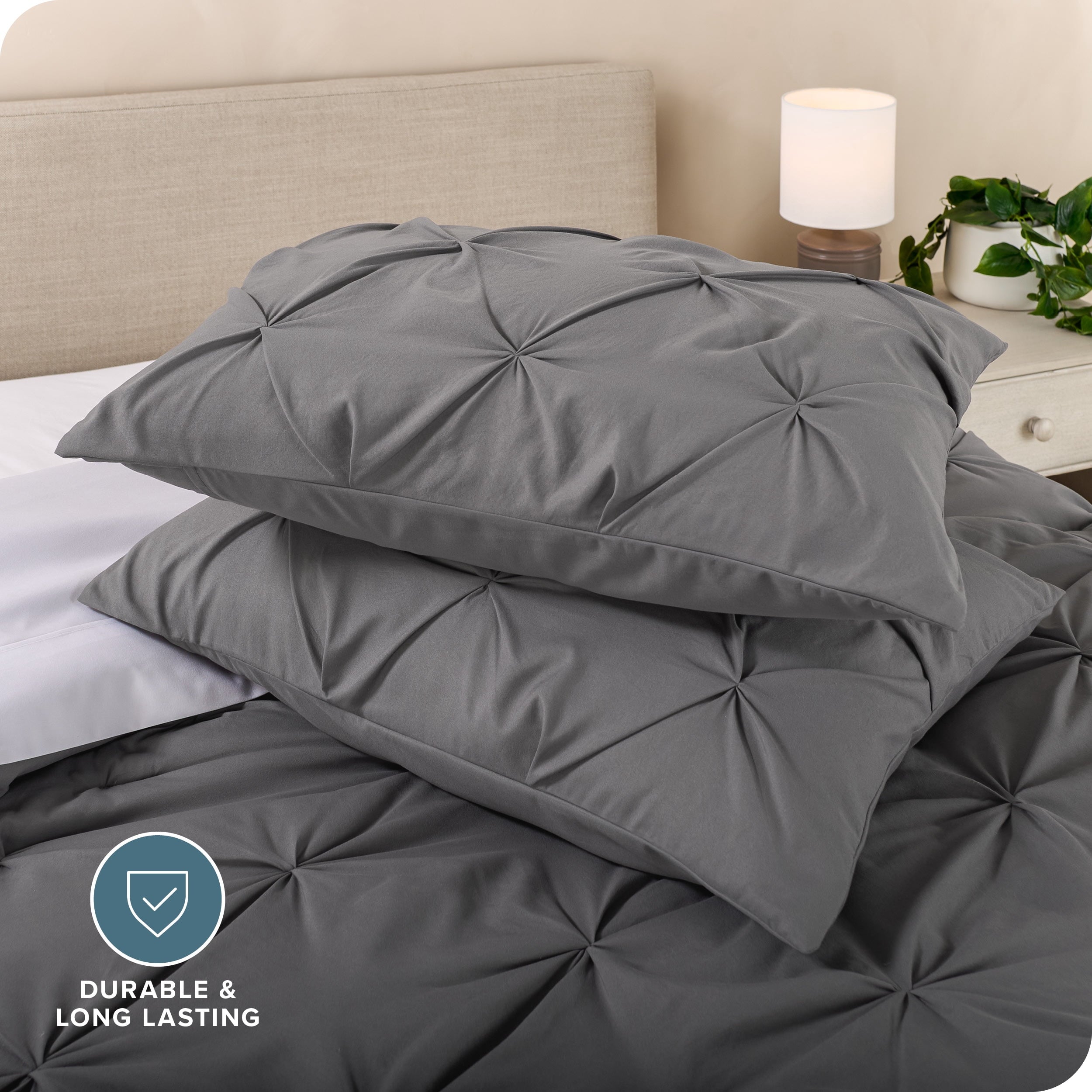 Bare Home Pintuck Down Alternative Comforter Set - 3-Pieces - All Seasons - King, Grey - Image 5
