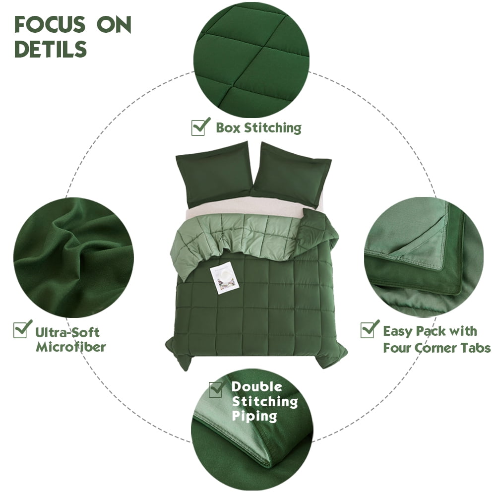HIG Light Weight Down Alternative Comforter Set, Queen, Green, Reversible - Image 5