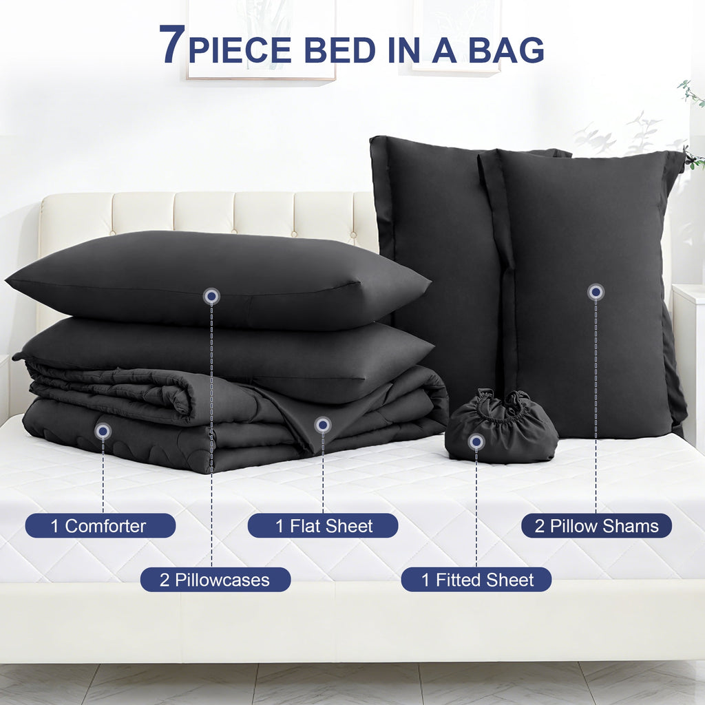 7 Pieces Comforter Set Full，Bed in A bag，All Seasons Bedding sets with Comforter,Fitted Sheet,Flat Sheet,Pillowcases ... - Image 2