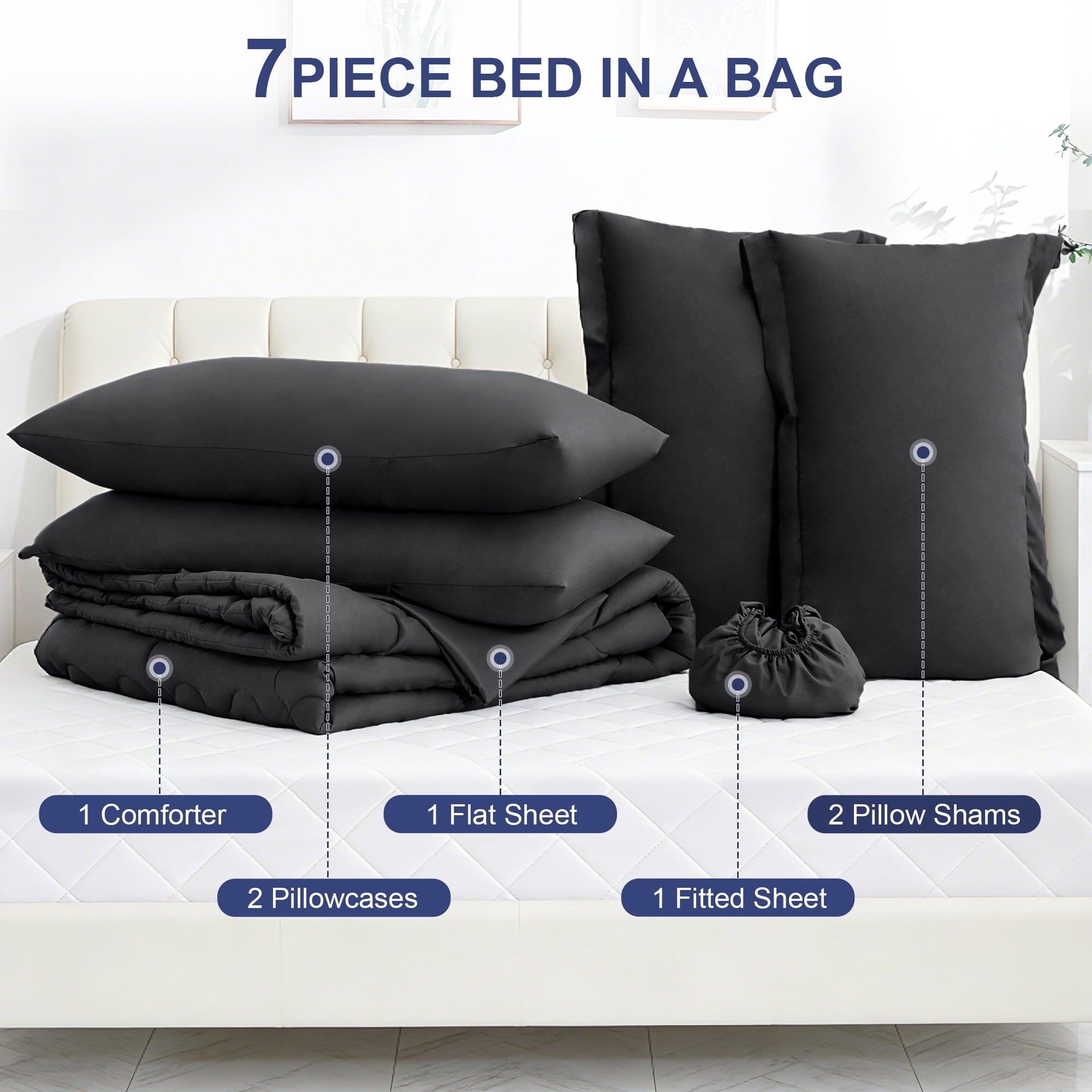 7 Pieces Comforter Set Full，Bed in A bag，All Seasons Bedding sets with Comforter,Fitted Sheet,Flat Sheet,Pillowcases ... - Image 2