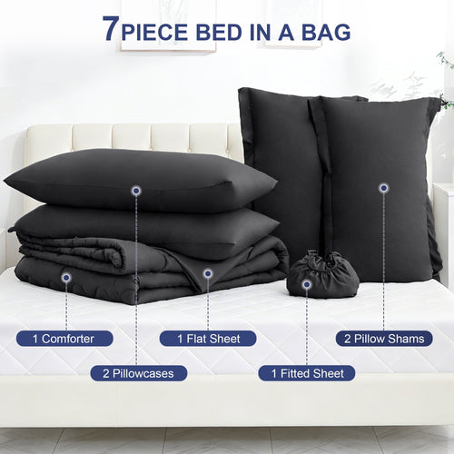 7 Pieces Comforter Set Full，Bed in A bag，All Seasons Bedding sets with Comforter,Fitted Sheet,Flat Sheet,Pillowcases ... - Image 2