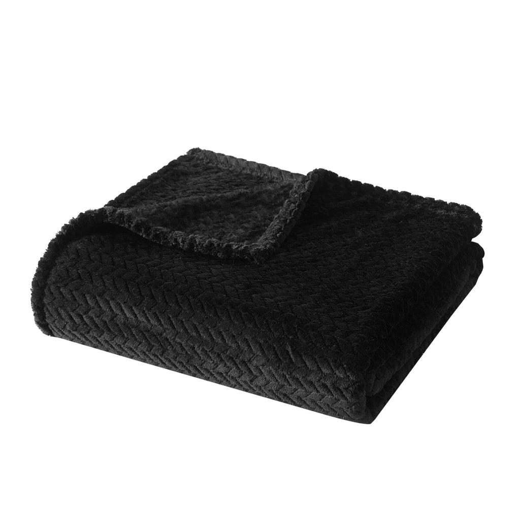 Cozy Textured Plush Throw Blanket, Black, 50"x60" All Ages - Image 5