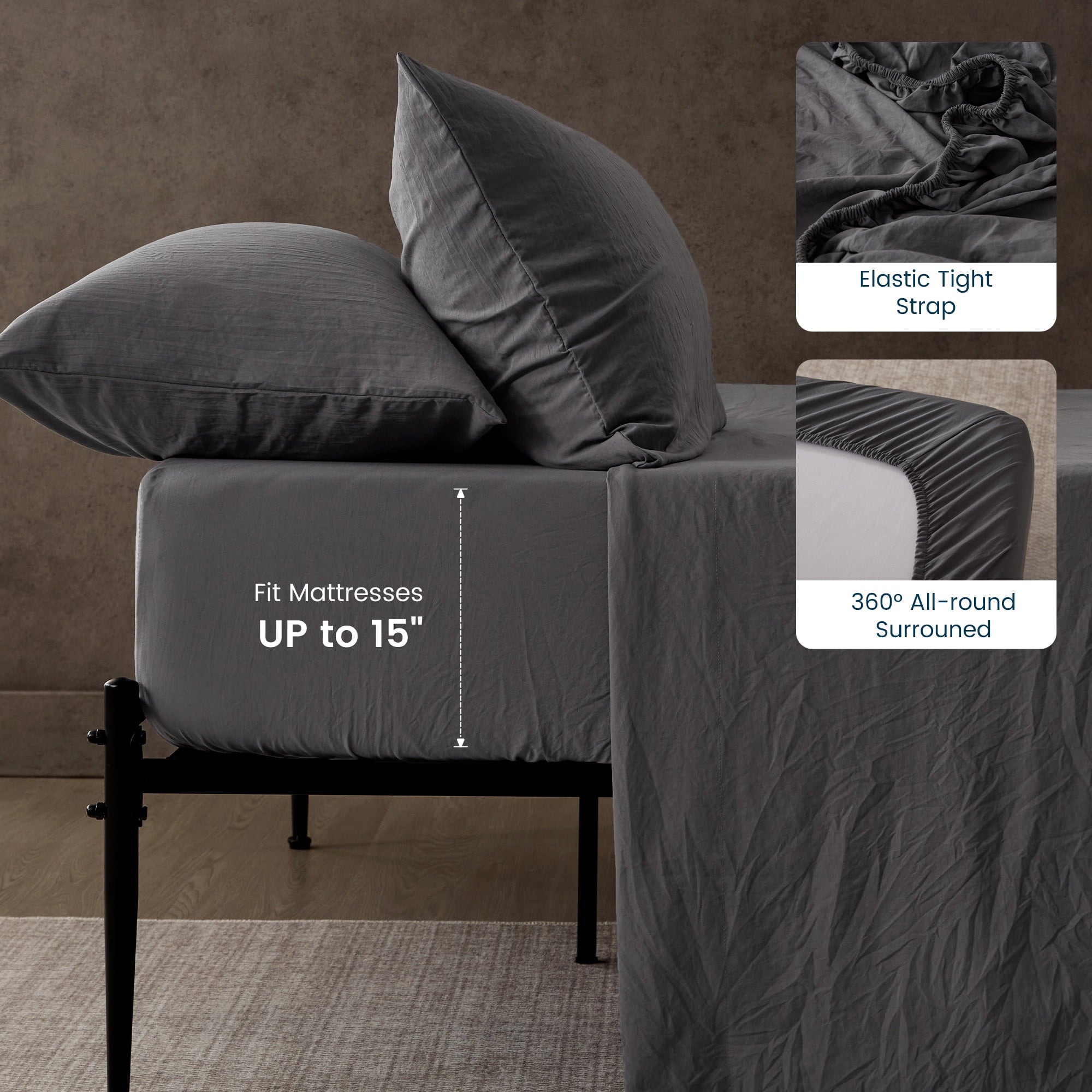 Bed Sheets - Full Size Bed Sheets - Washed Microfiber - 4 Piece Hotel Luxury Bedding Sheets with Fitted Sheet, Flat S... - Image 4