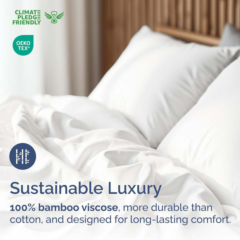 CGK Linens 4-Piece Luxury Bamboo Cooling Sheet Set - Queen Size 100% Bamboo Derived Rayon Premium Bed Sheets, White - Image 4