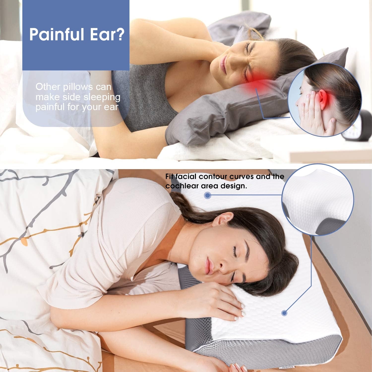 Cervical Neck Pillow for Neck Pain Relief, Ergonomic Memory Foam Pillow Bed Pillows for Body Side Back Stomach Sleepi... - Image 5