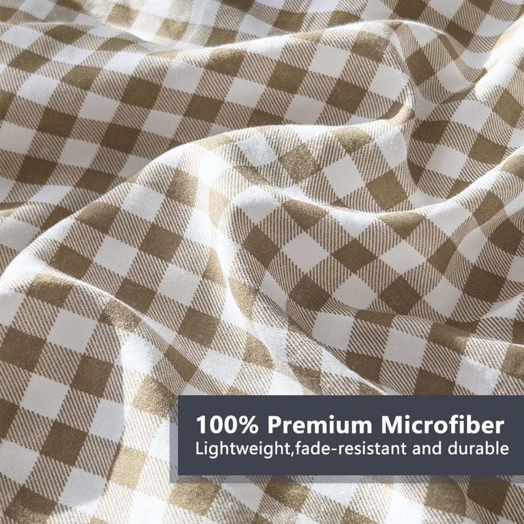 Tan Gingham Queen Comforter Set, Taupe Plaid Bedding Set, Checked Bed Comforter 3 Pieces(Tan Gingham, Queen) - Image 4