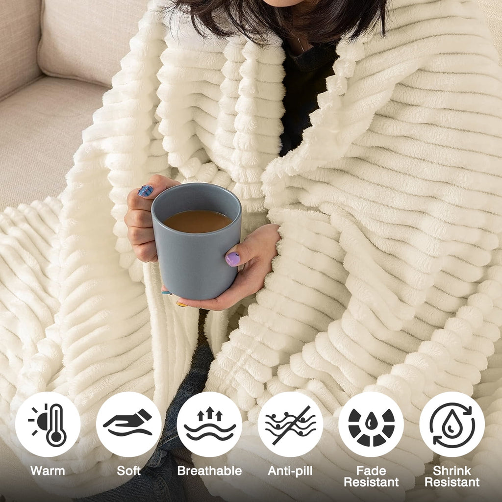 Throw Size Blanket for Couch, Sofa, Bed, Striped Beige Throw Blanket for Office Picnic Travel Bedroom, Super Soft War... - Image 4