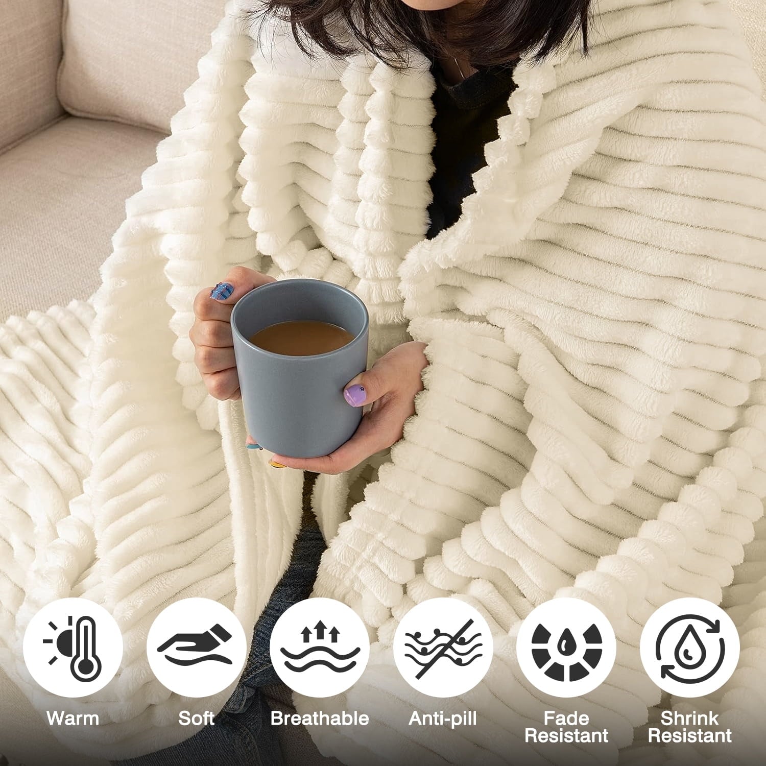 Throw Size Blanket, Extra Soft Lightweight Bed Blanket with Strip , Plush Fuzzy Cozy Throws for Couch, Bed, Sofa Cozy... - Image 4