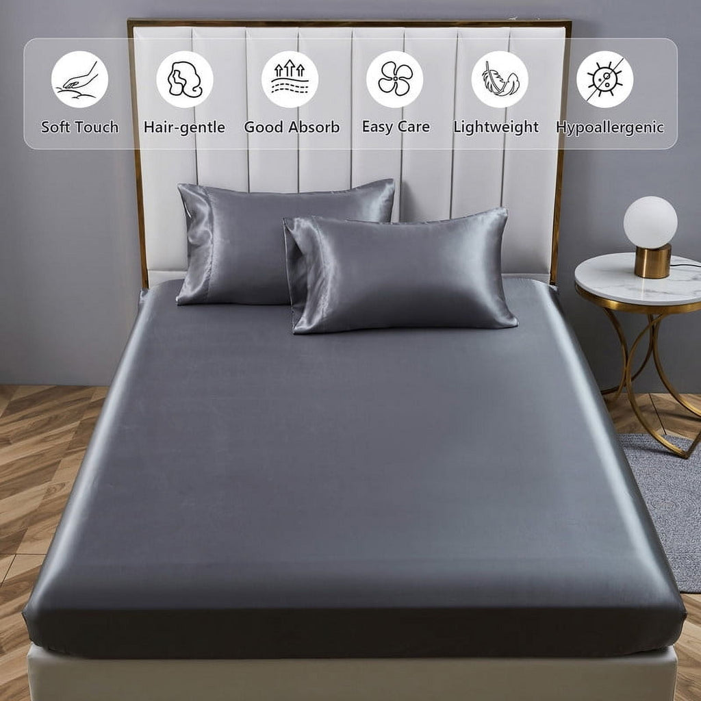 Luxury 5-Piece Satin Sheets Twin Silk Sheets Bed Sheet Set Ultra-Silky & Skin-Friendly Deep Pocket Bed Flat Fitted Sheet - Image 4