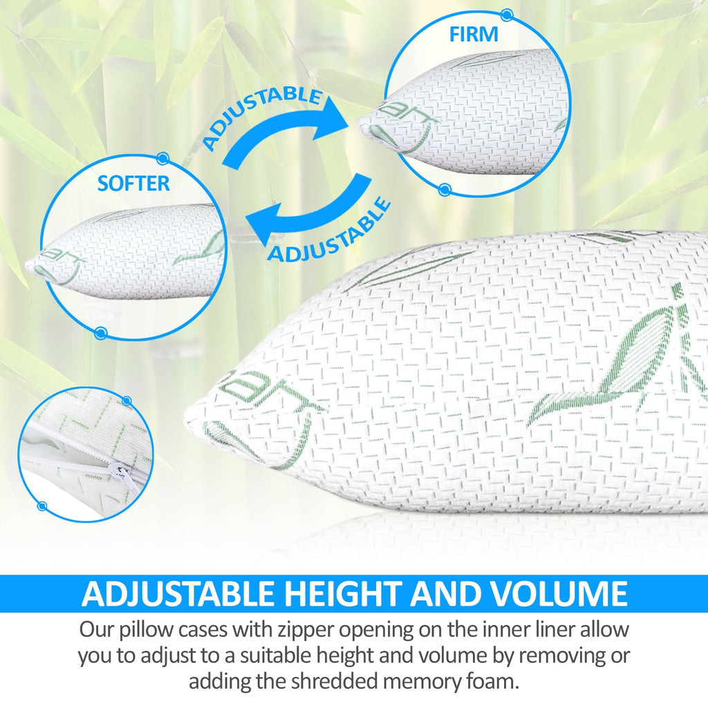 Queen Size Bamboo Pillow, Memory Foam Bed Pillows with Washable Pillowcases, Queen - Image 3