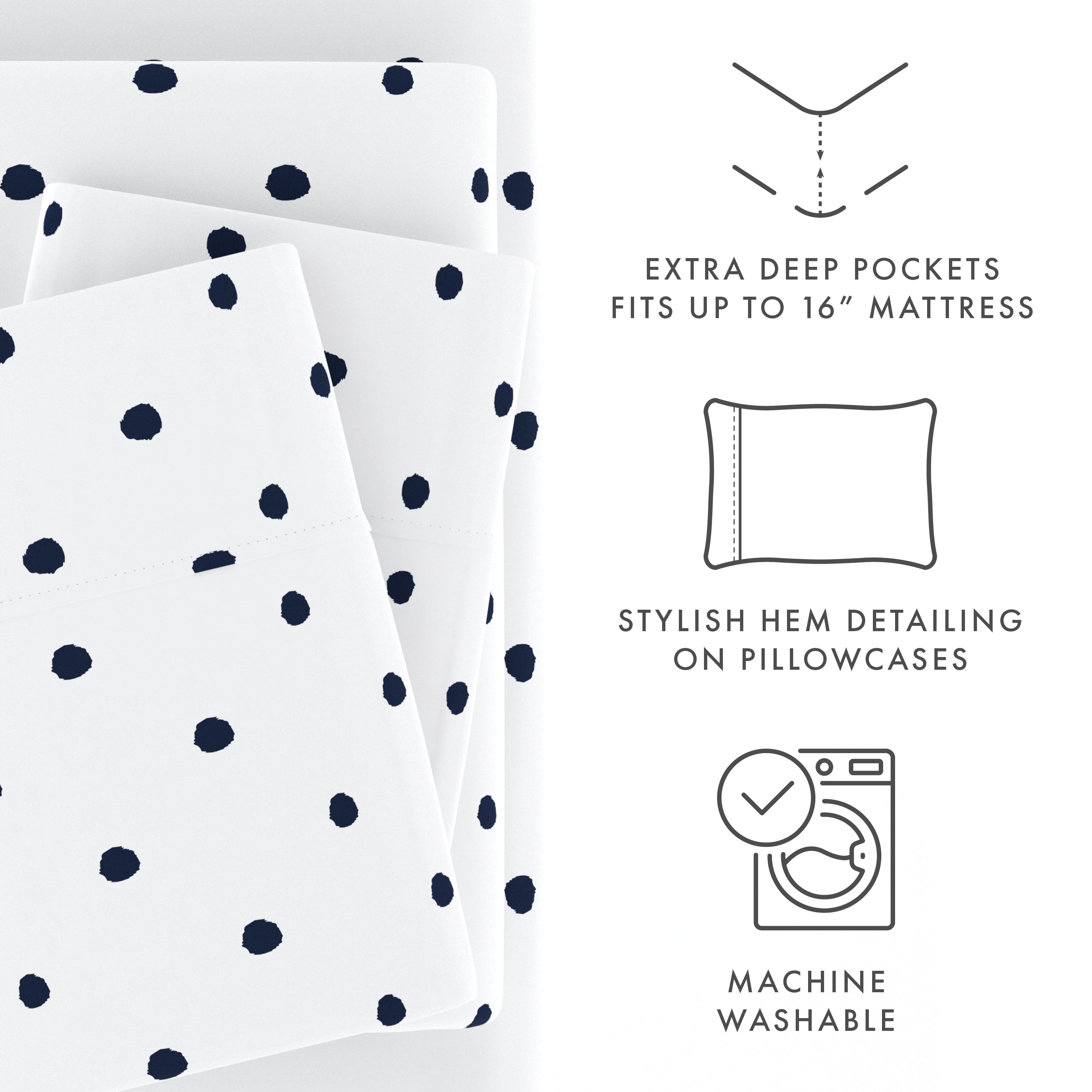 Noble Linens 4 Piece Pattern Microfiber Bed Sheets Set, Navy Dots, California King - Image 6