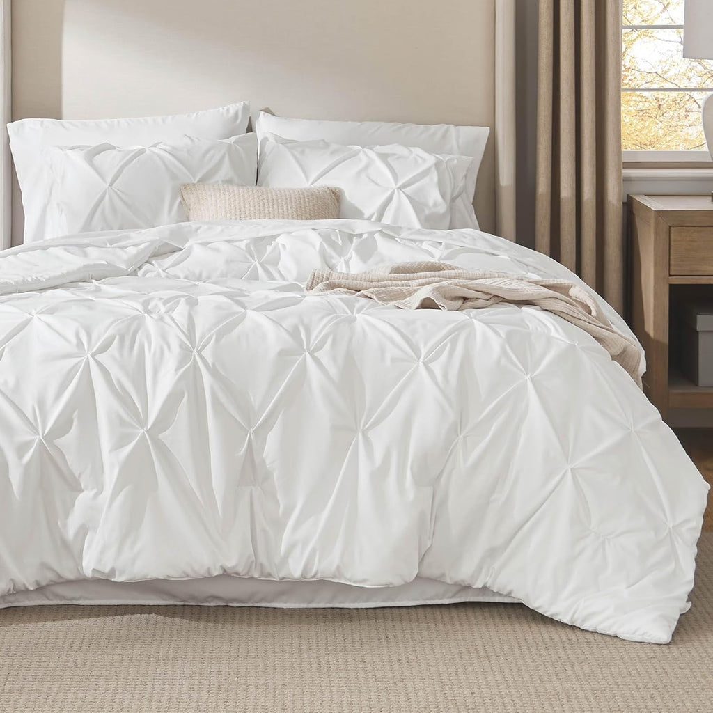 White Queen Comforter Set- 7 Pieces Pintuck Bedding Set with Comforters, Sheets, Pillowcases & Shams - Image 3