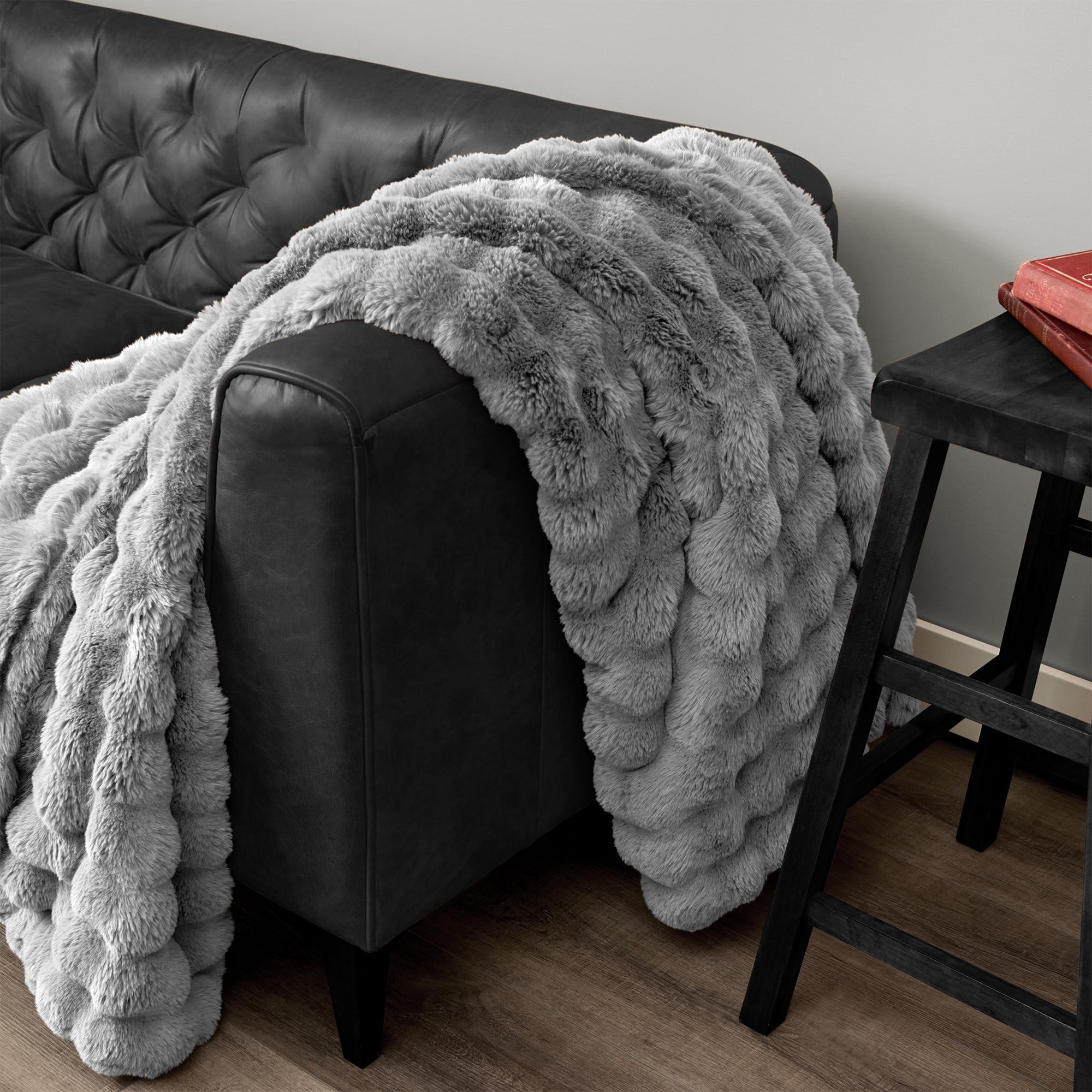 Serenade Gray Textured Faux Fur Throw Blanket, 50 x 70 - Image 3
