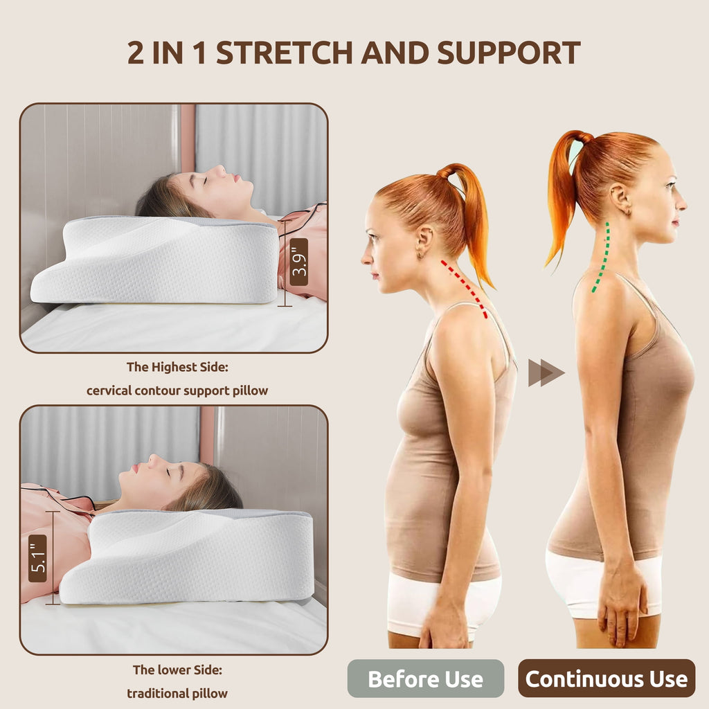 Memory Foam Pillow for Neck Pain Relief Cervical Sleepers Standard/Queen Gray - Image 4