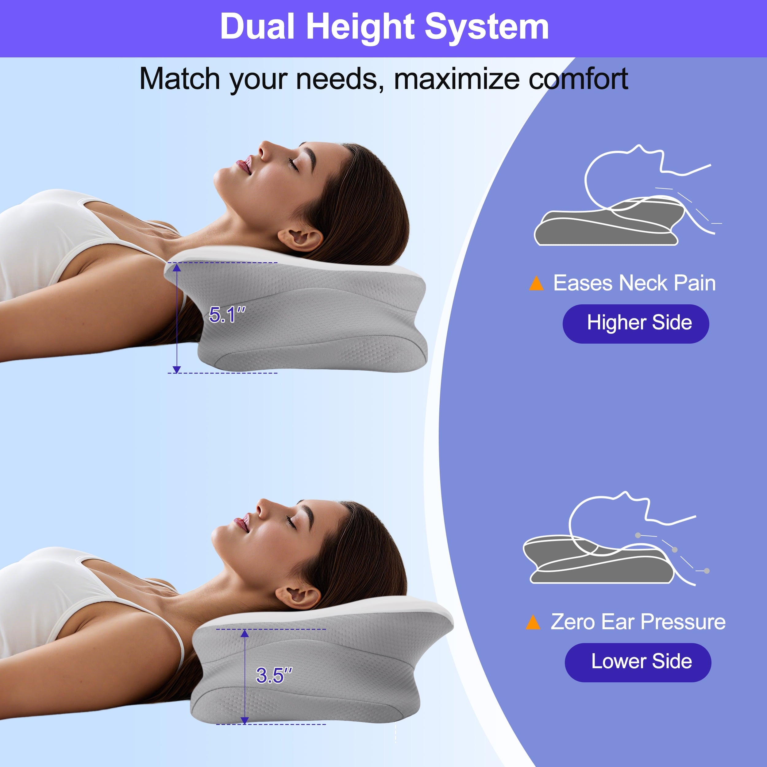 Ergonomic Cervical Pillows，Memory Foam Bed Pillow for Neck & Shoulder Pain Relief for Side Back Stomach Sleepers White - Image 5