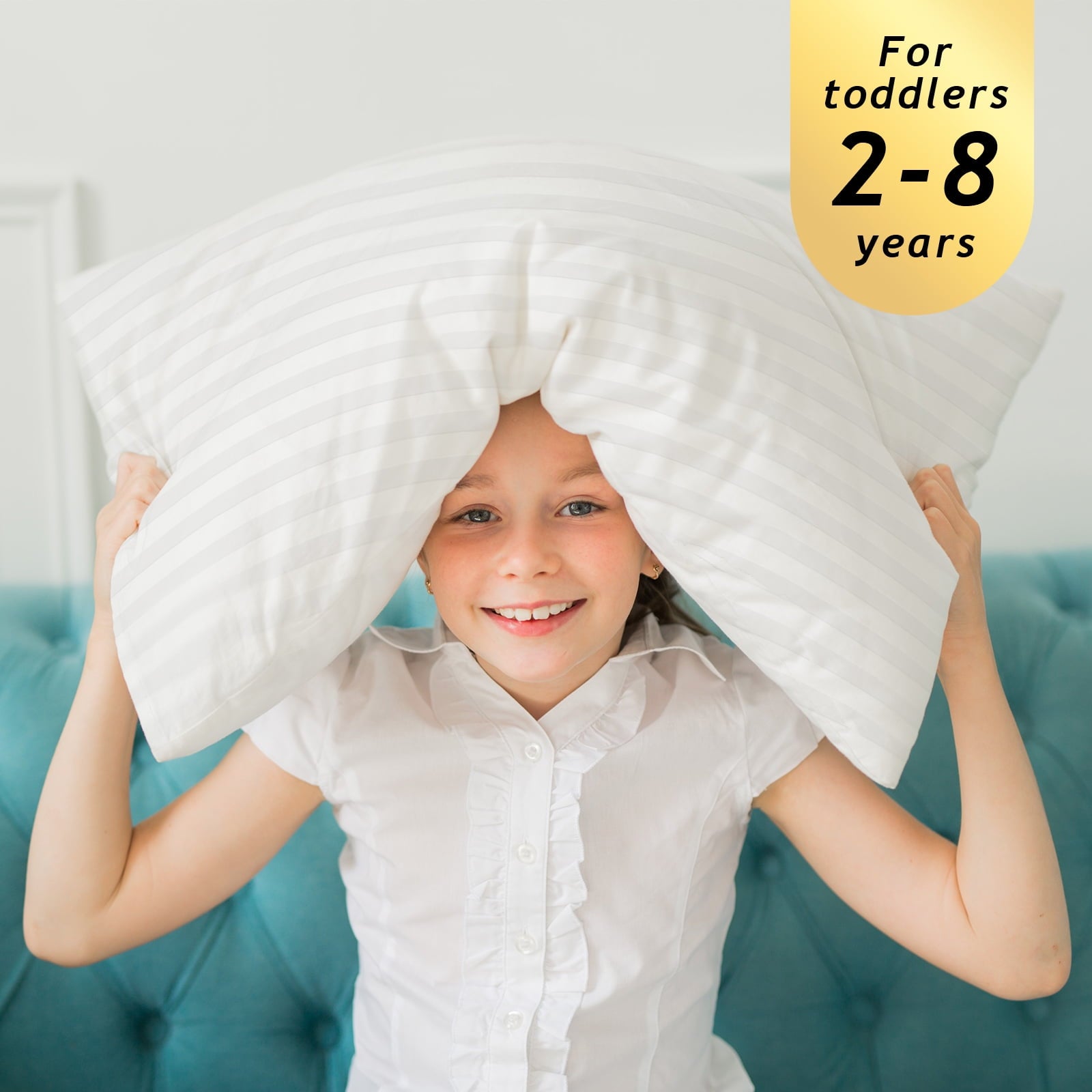 100% Cotton Kids Size Bed Pillows Set of 2 - Premium Down Alternative Cooling Pillows for Side, Back, and Stomach Sle... - Image 2