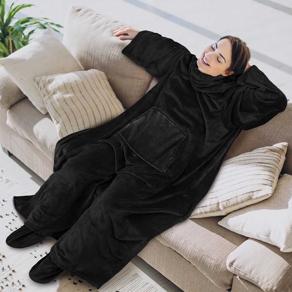 Fleece Blanket with Sleeves, Foot Pockets for Women Men Adults, Plush Wearable Blanket Throw Wrap, Warm Snuggle Blank... - Image 3