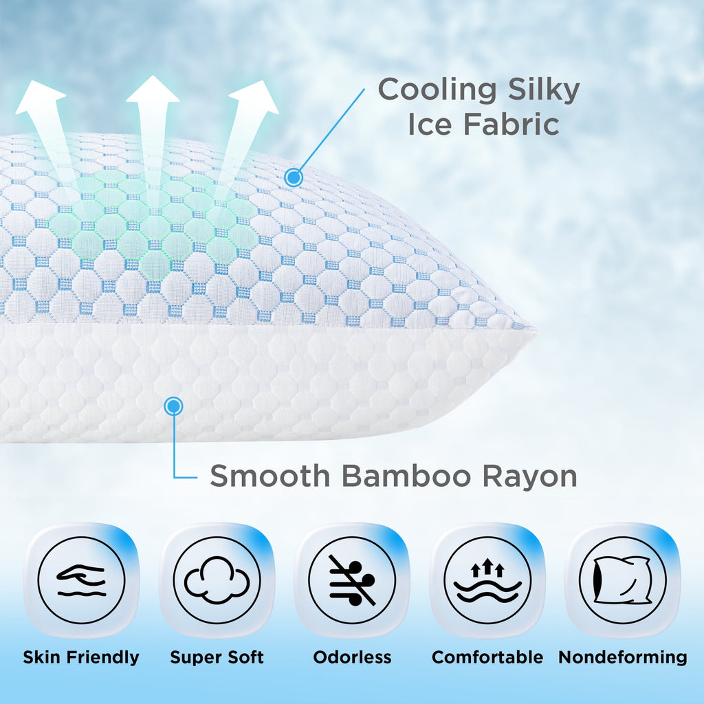 Thinway 2 Pack Cooling Pillow for Sleeping, Memory Foam Pillows Cool Bed Pillows Hotel Reversible Pillow with Washable Removable Cover for B - Image 4