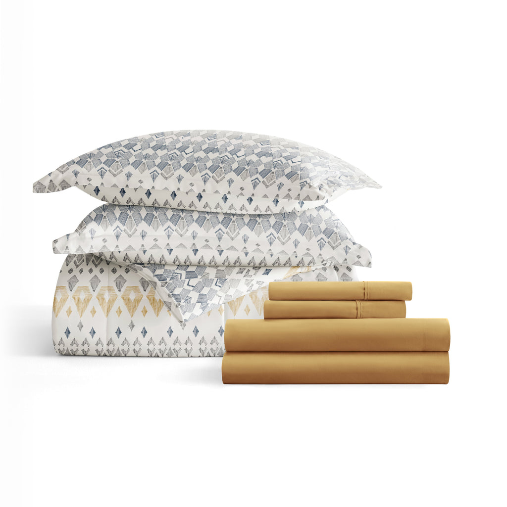 Noble Linens 7 Piece Bedding Bundle, Microfiber Patterned Comforter and Sheet Set, Queen - Image 6